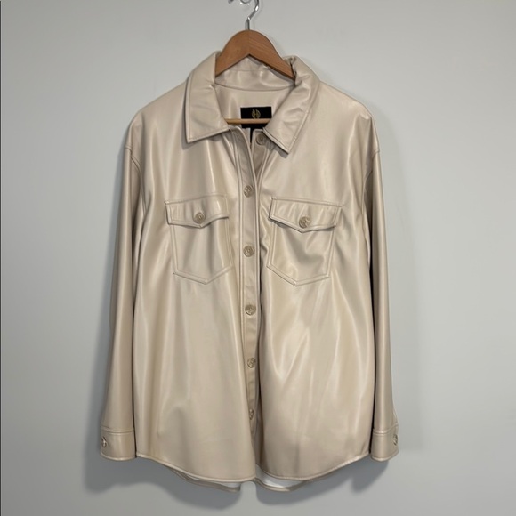 House of Harlow 1960 Faux Leather Button-Up Jacket Cream Size XL - Picture 2 of 13